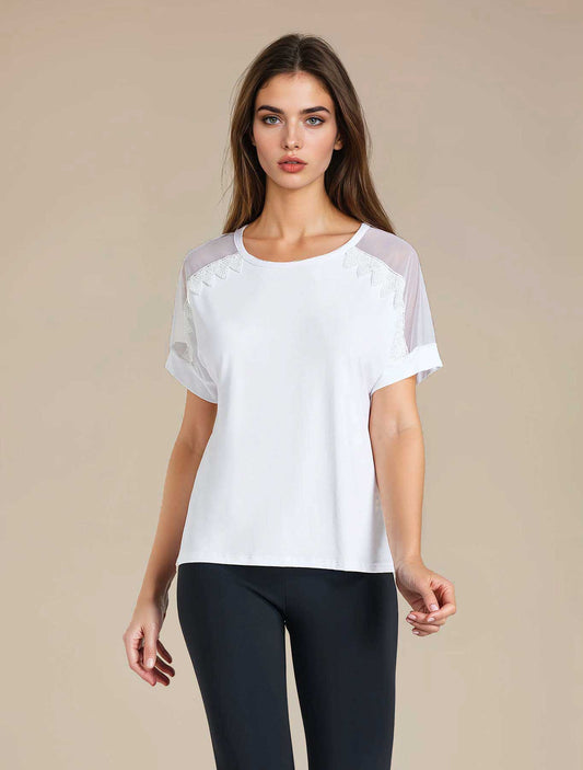 Kimono viscosa maniche inserto tulle bianco