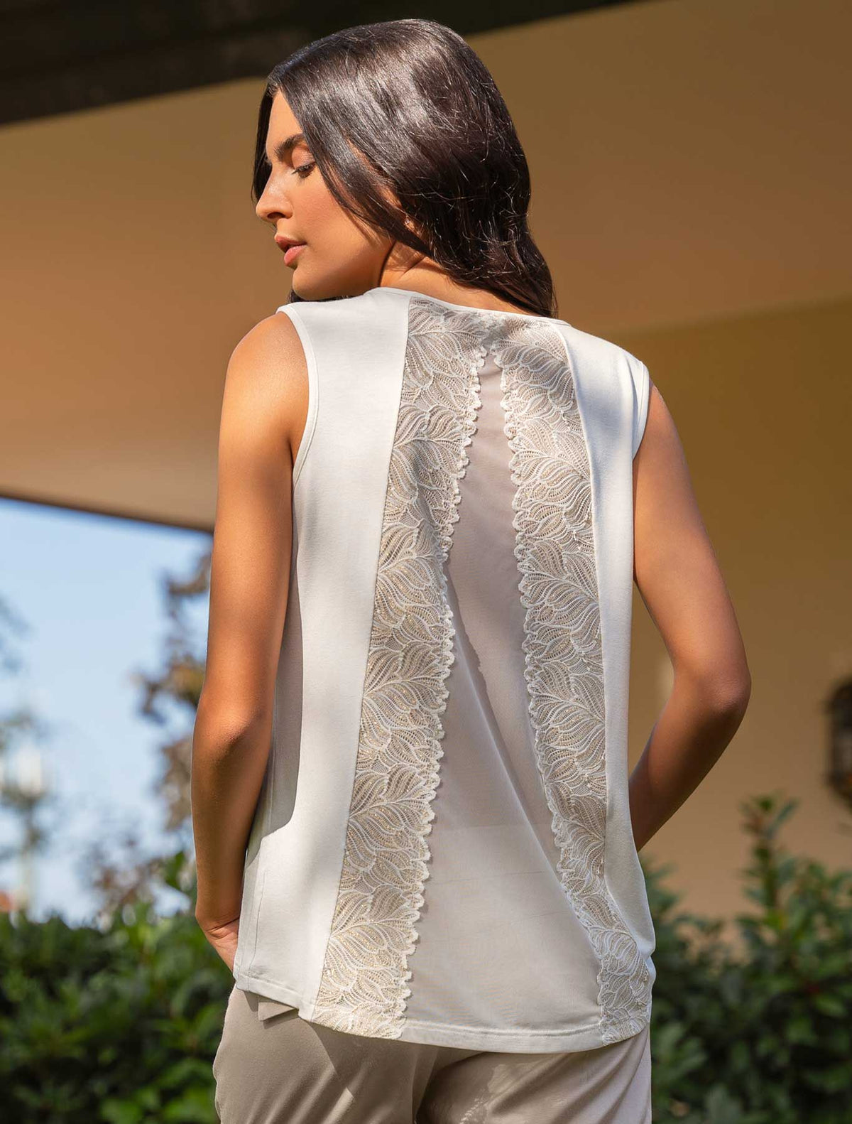 Débardeur tulle viscose dentelle lamé