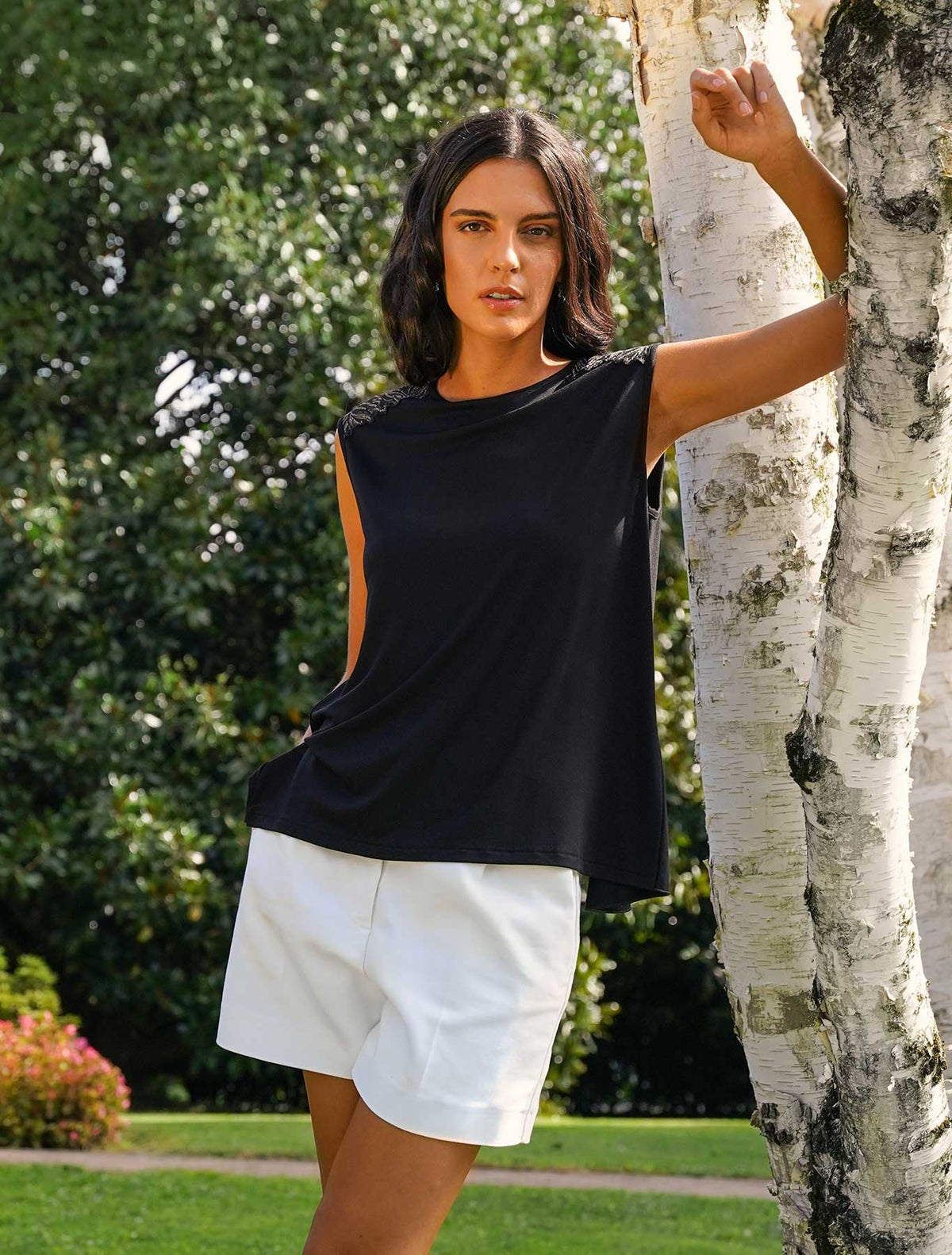 Débardeur viscose dos dentelle et lamé