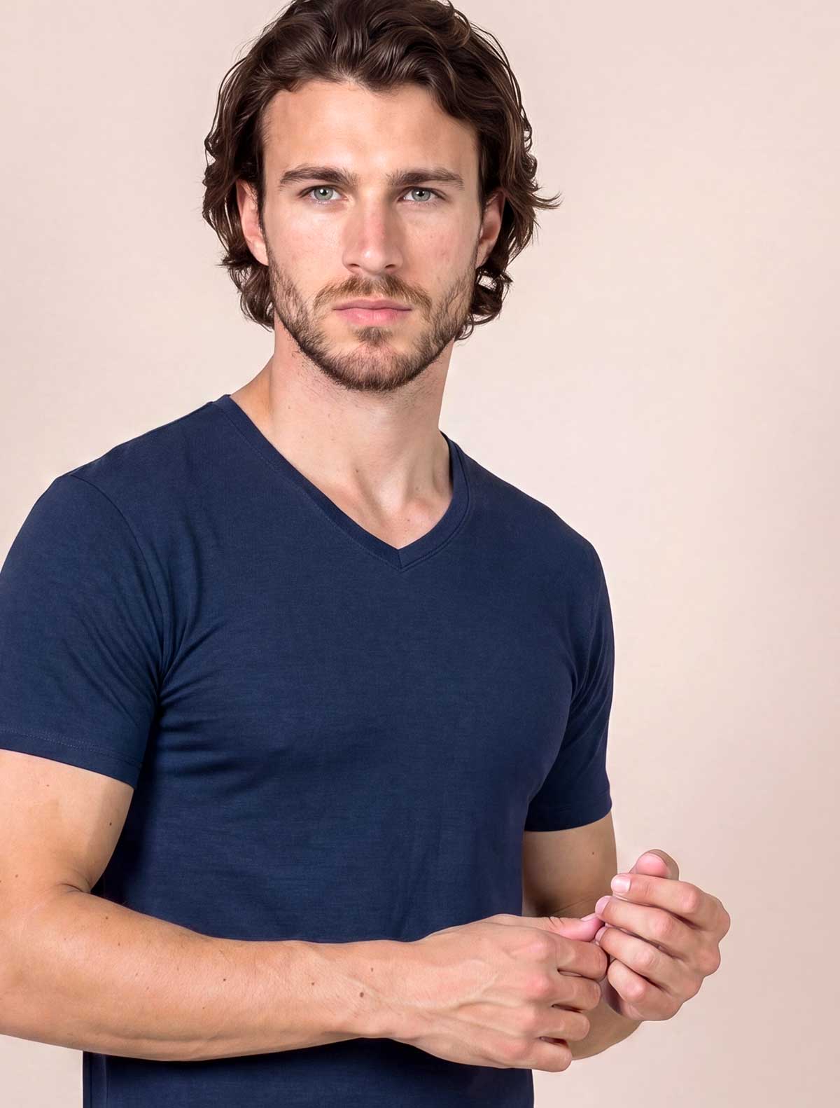 T-shirt uomo bamboo v * Blu
