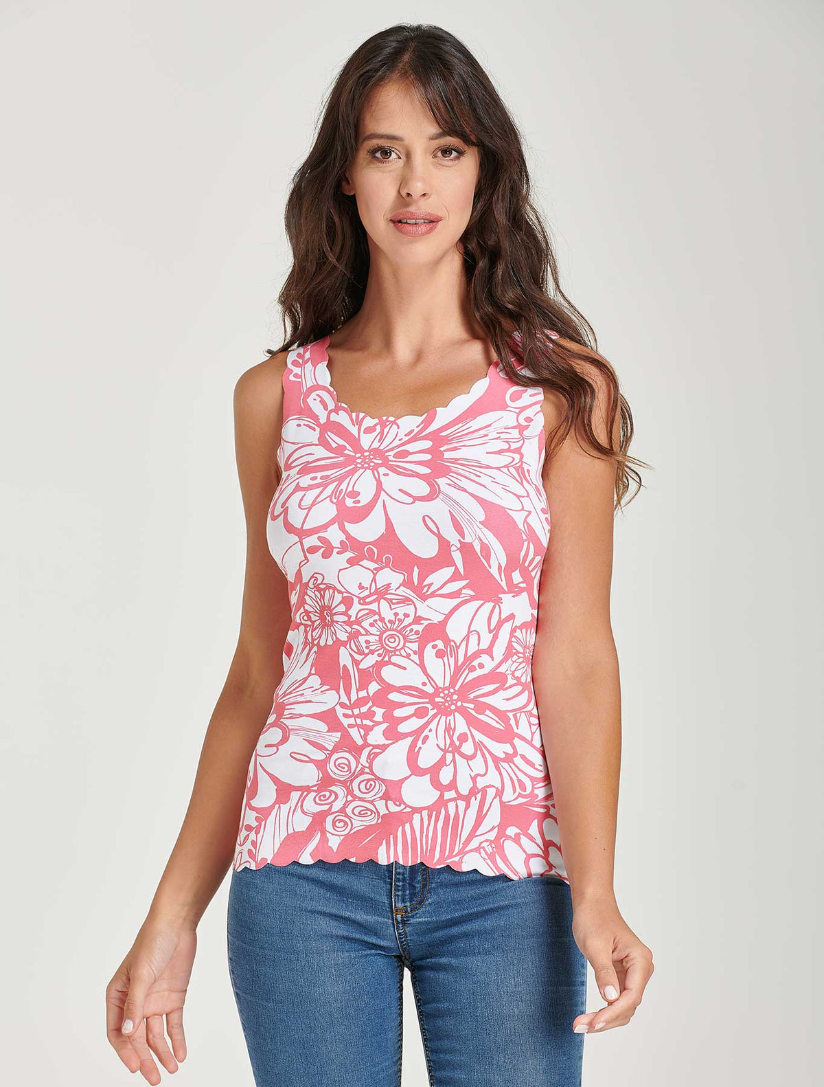 Canotta onde stampata cotone taglio vivo rosa