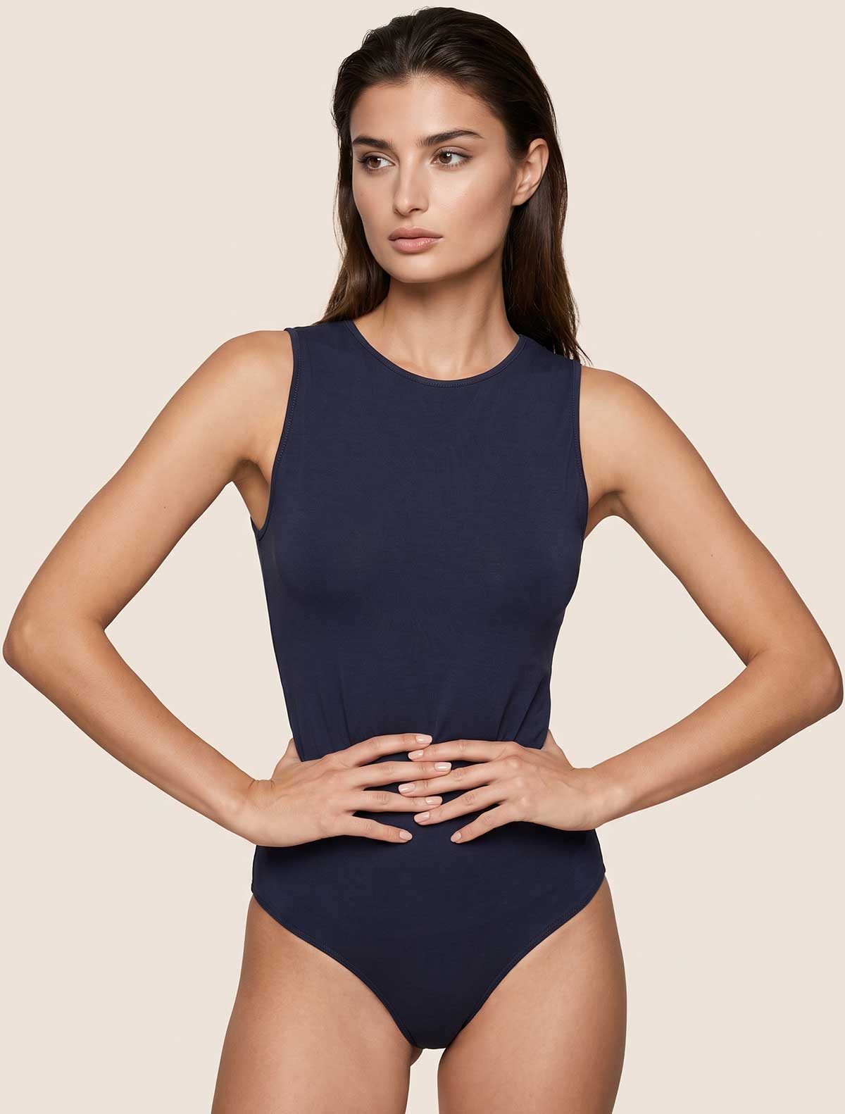 Body spalla larga cotone elasticizzato * Blu
