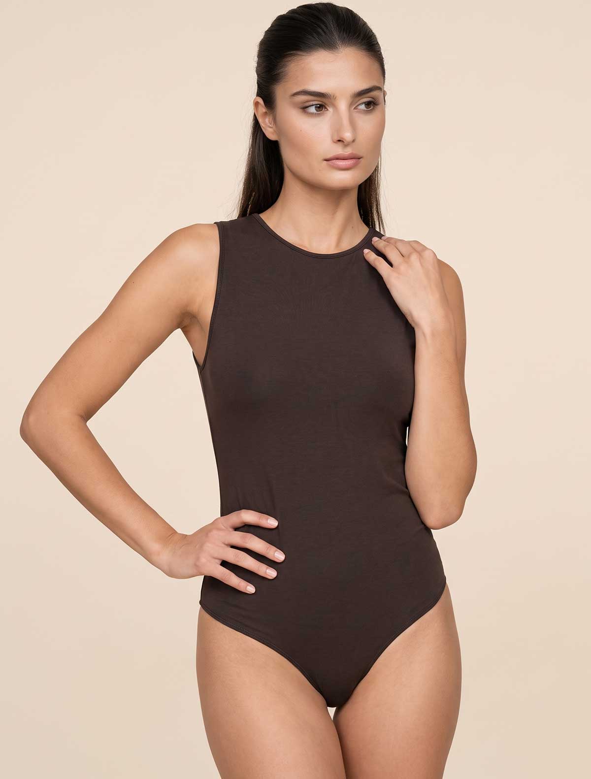 Body spalla larga cotone elasticizzato * Marrone