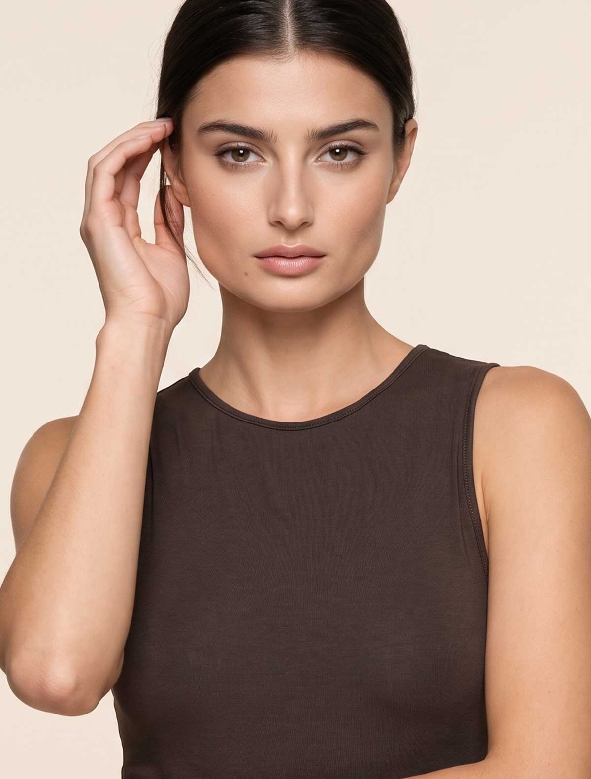 Body spalla larga cotone elasticizzato * Marrone
