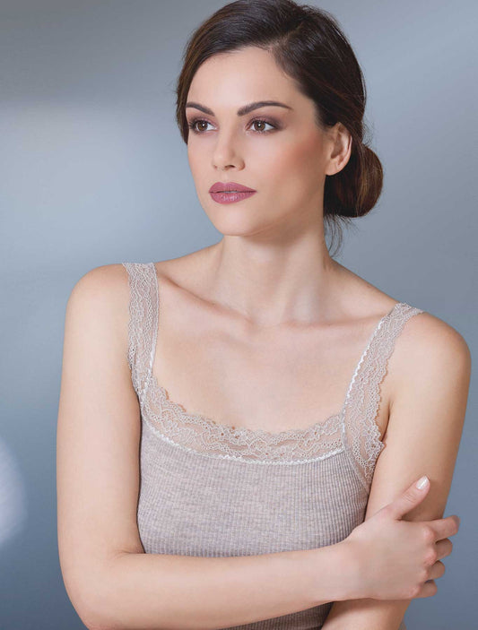 Top lana seta plissé spalline pizzo