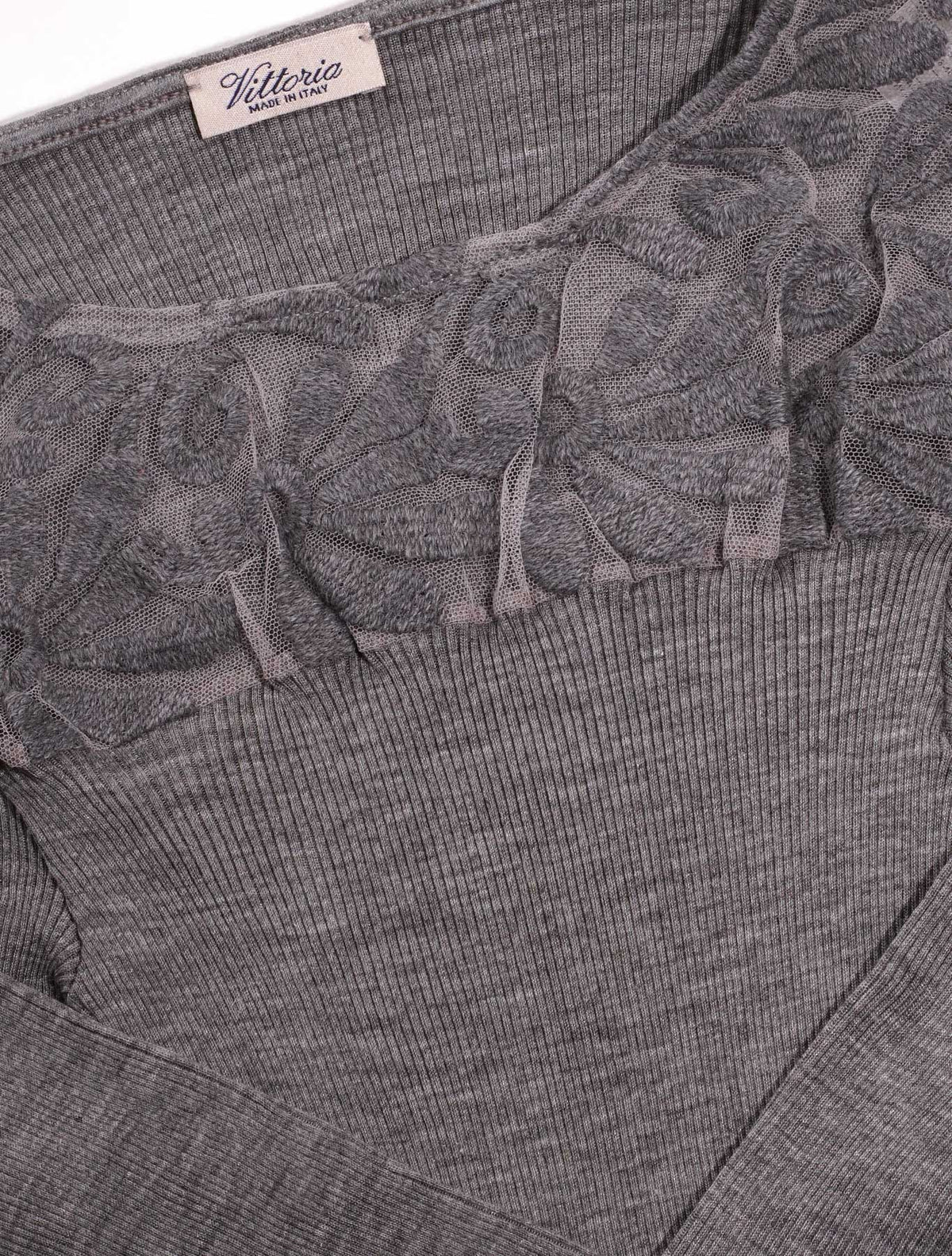 Maglia lana seta plissé tulle ricamo