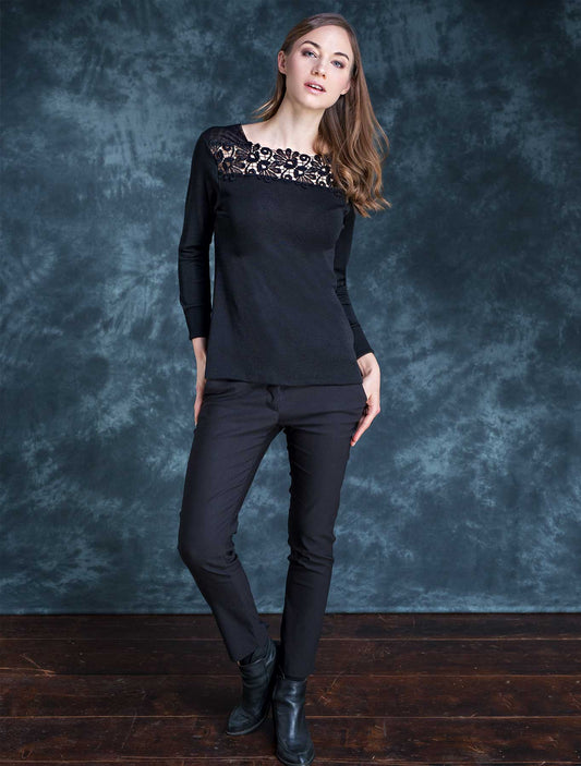 Maglia lana seta macramè fronte retro colore nero