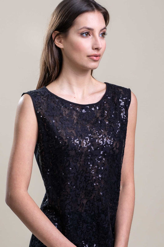 Canotta lana seta paillettes nero