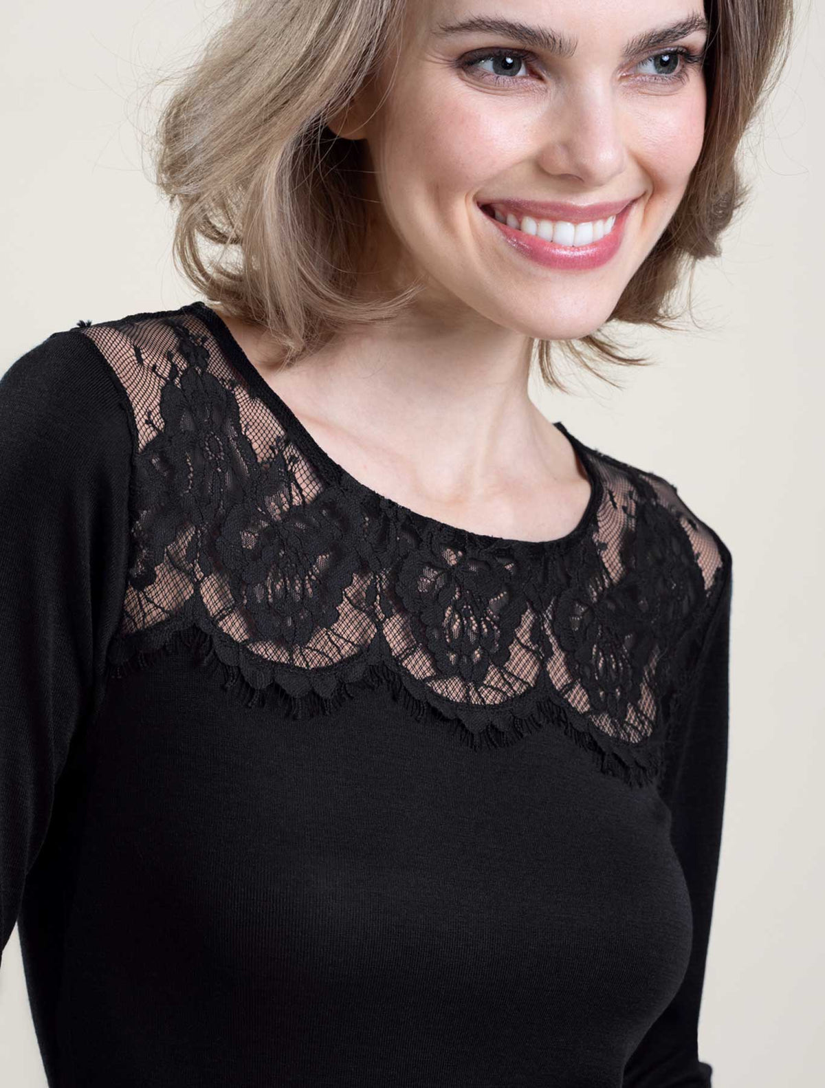 Maglia lana seta pizzo ricamato