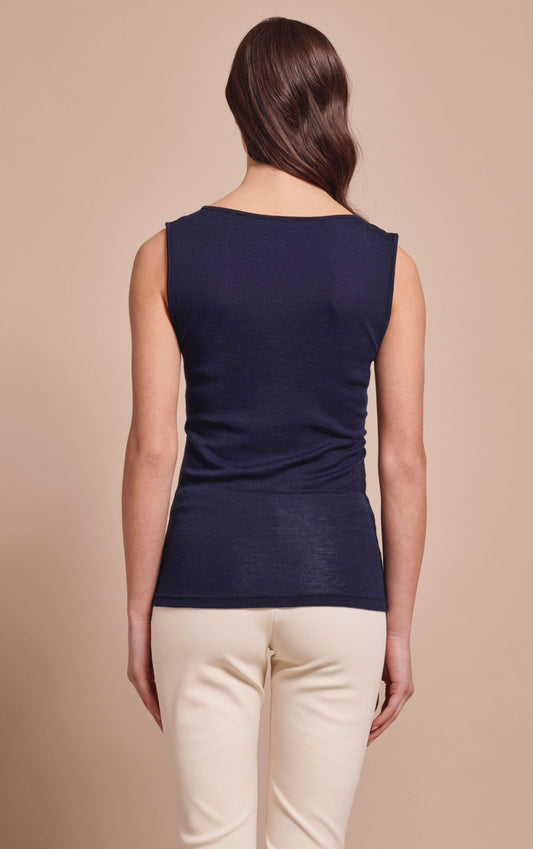 Retro Canotta Spalla Larga Elisa in Lana Seta con inserto Tulle a fiori