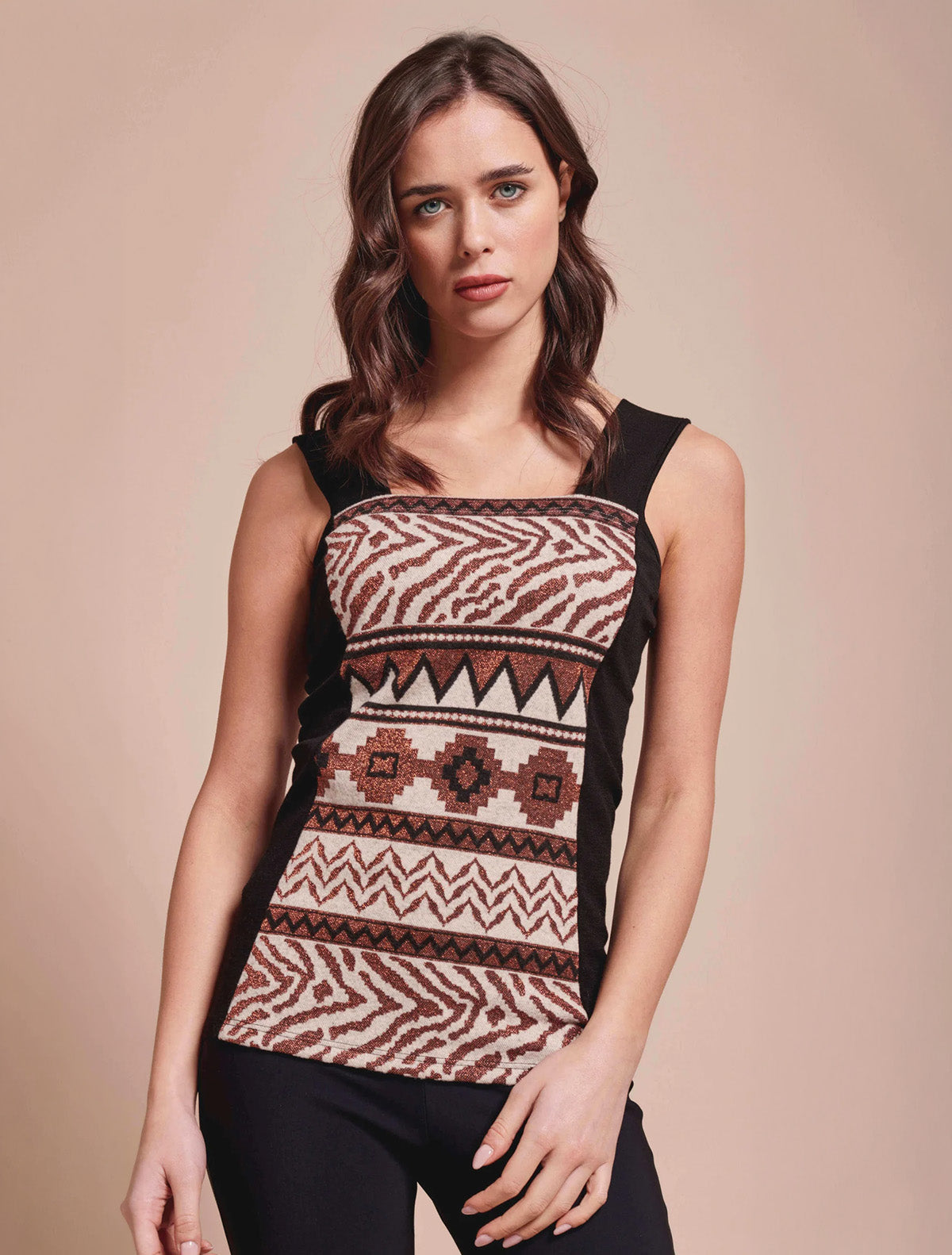 Top lana seta jacquard etnico * Nero