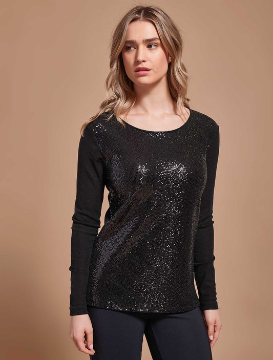 Maglia lana seta e lustrini nera
