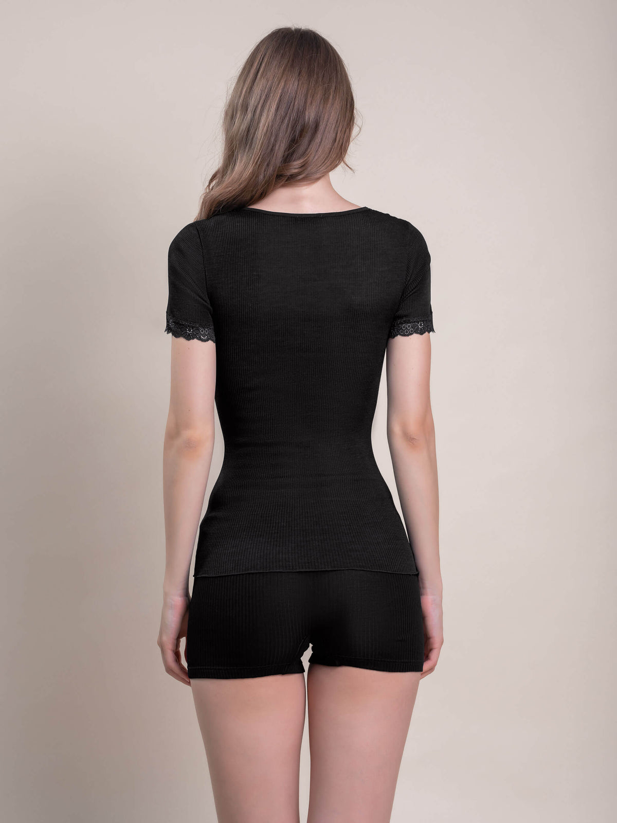 T-shirt Elisa lana seta plissé pizzo