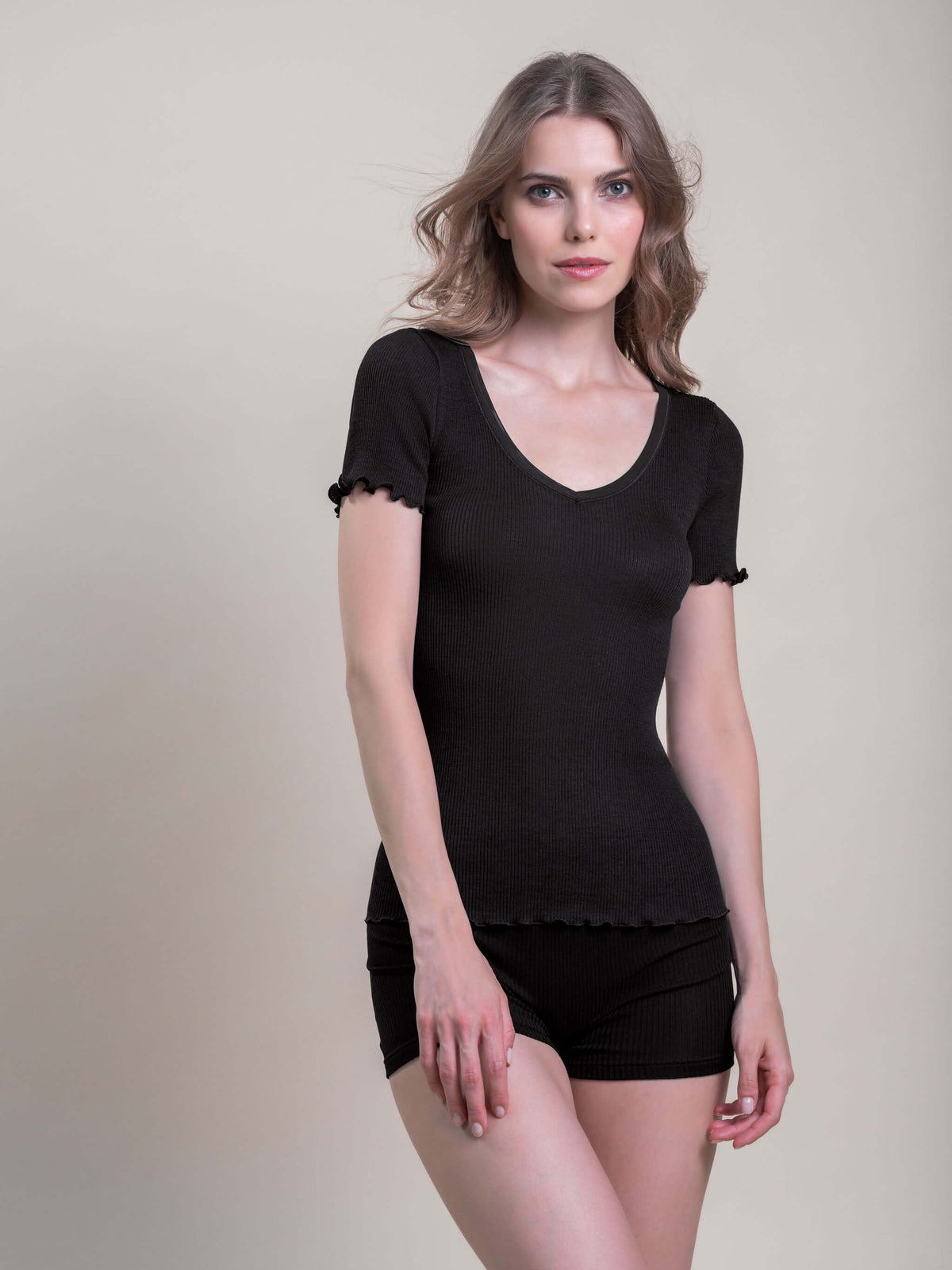 Elisa ribbed silk wool & tulle t-shirt