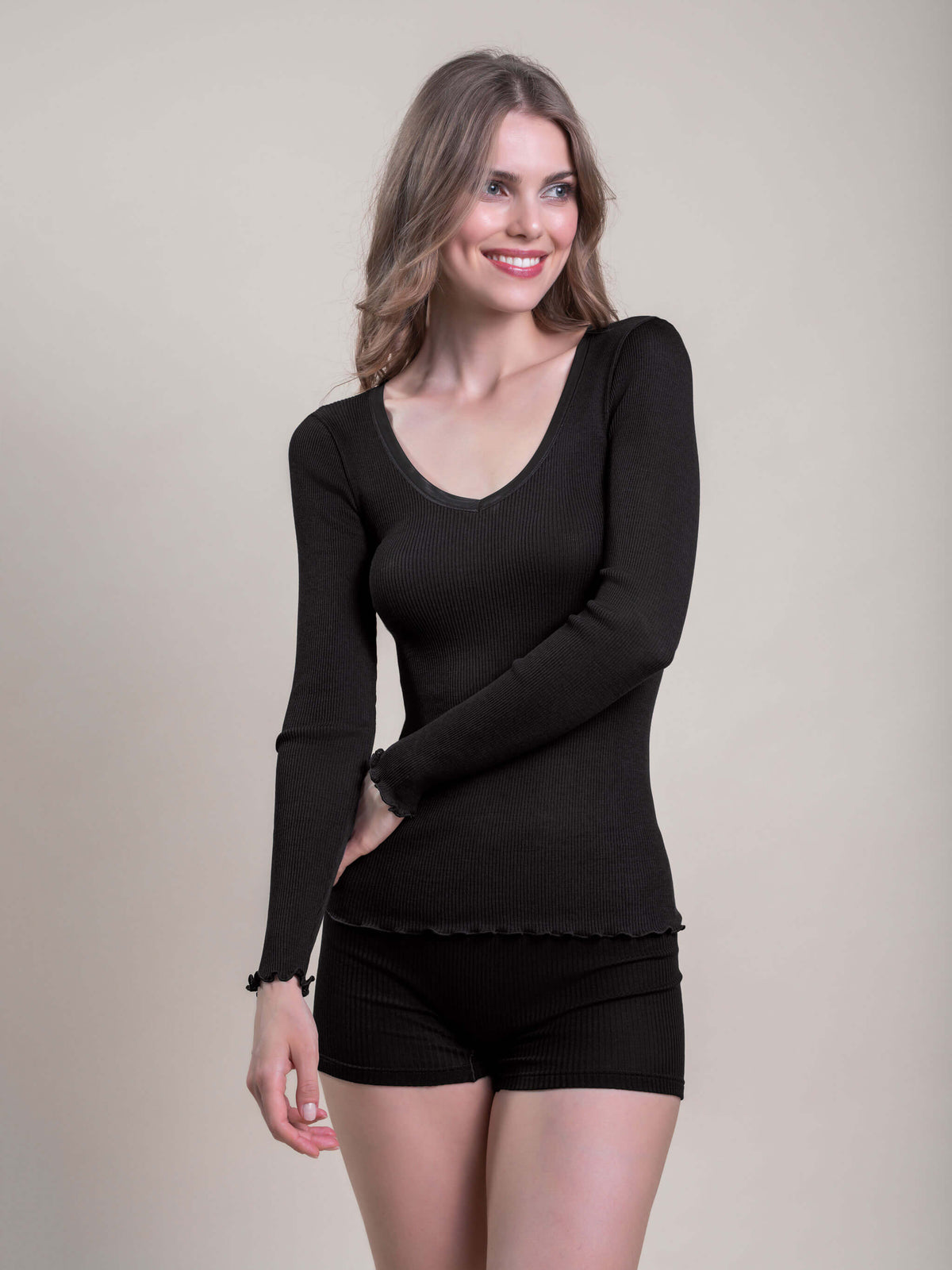 Elisa ribbed wool silk & tulle undershirt