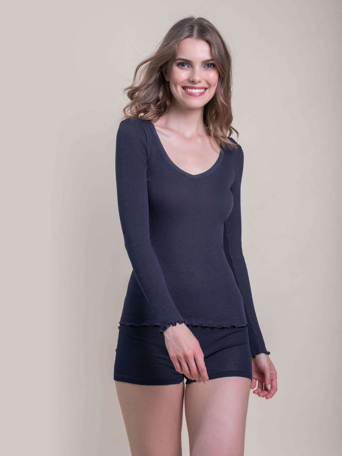 Elisa ribbed wool silk & tulle undershirt