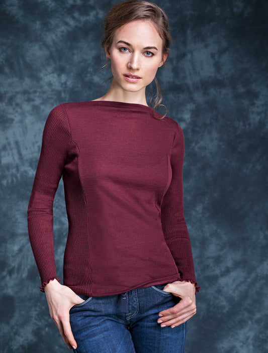 Maglia lana seta scollo barchetta bordeaux