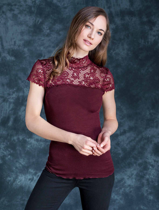 T-shirt lupetto lana seta plissé pizzo