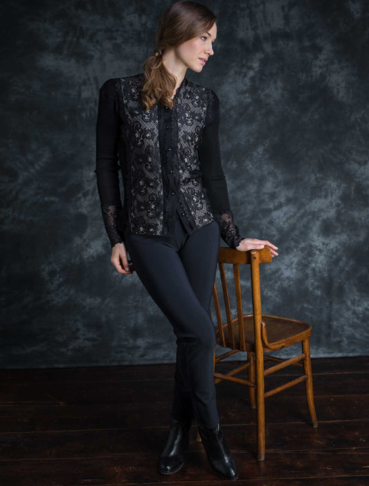 Cardigan lana seta plissé pizzo