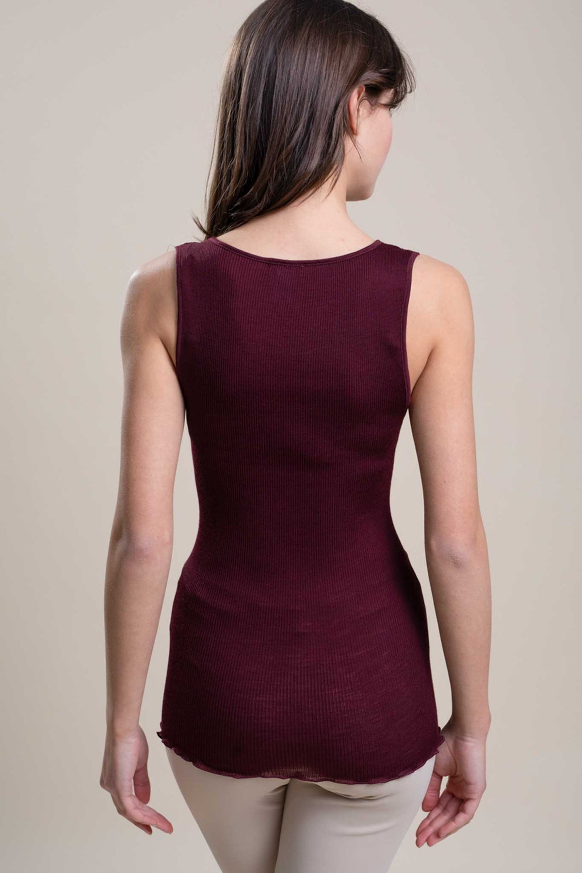 Canotta lana seta plissé macramè treccia