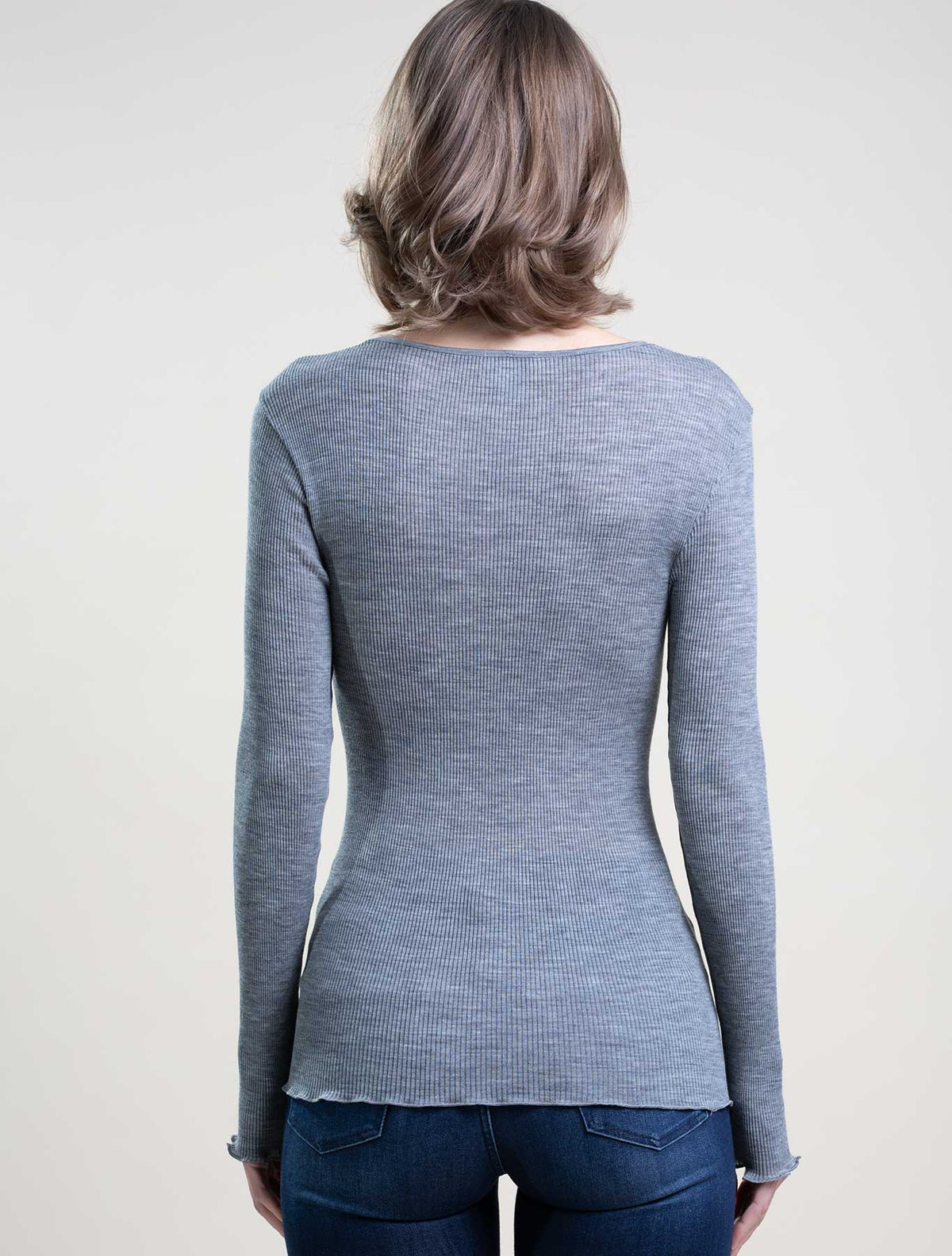 Maglia lana seta plissé pizzo v