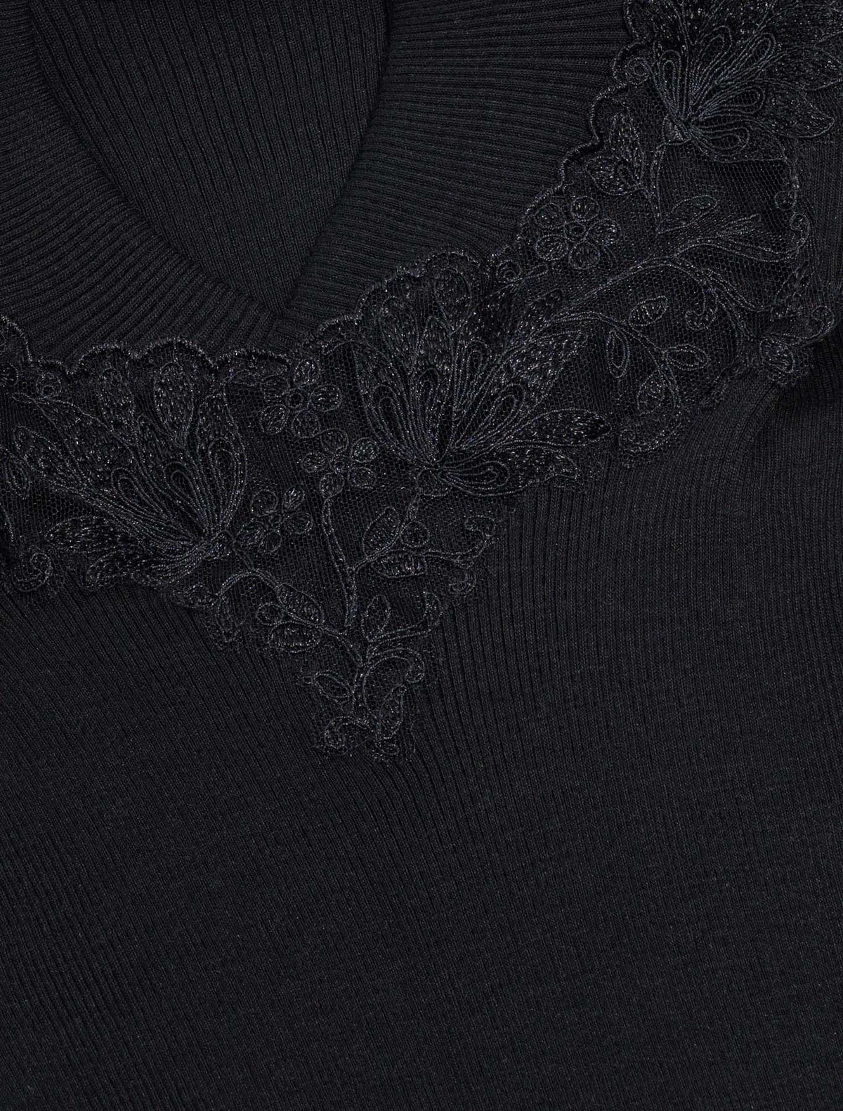 Maglia Manica Lunga Elisa in Lana Seta Plissè e inserto cordonetto Colore Nero