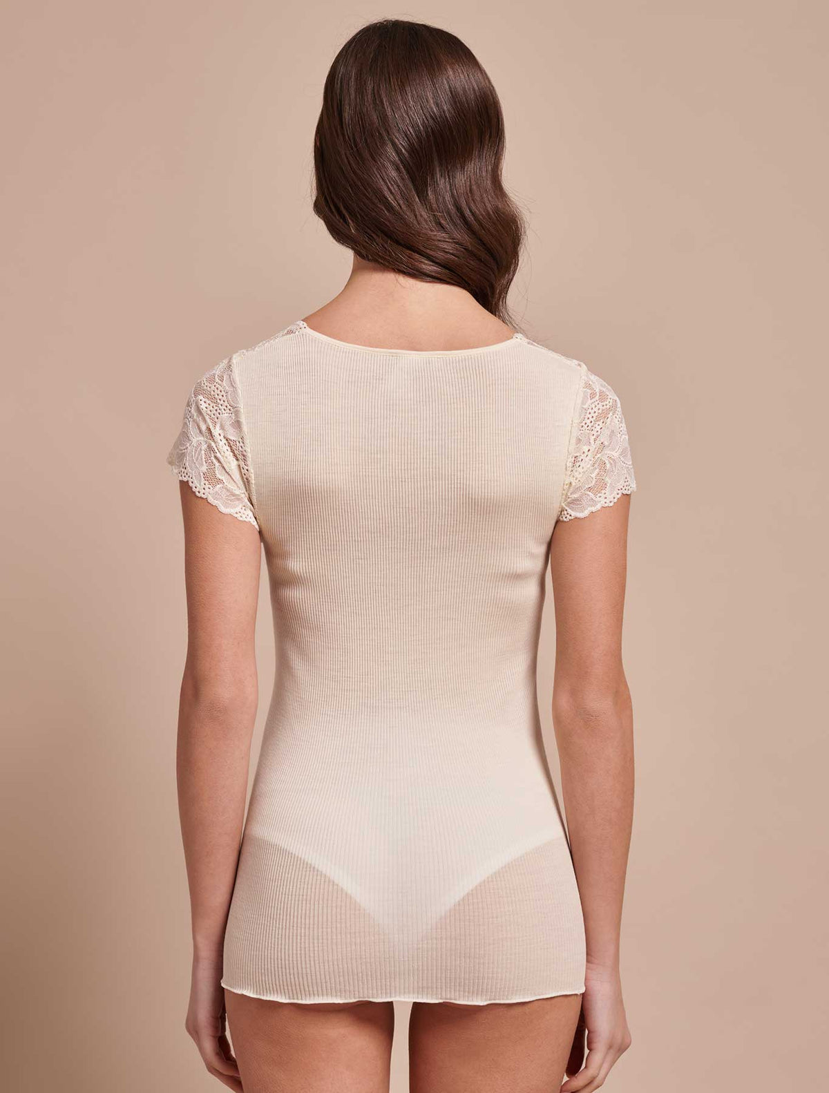 T-shirt lana seta plissé pizzo