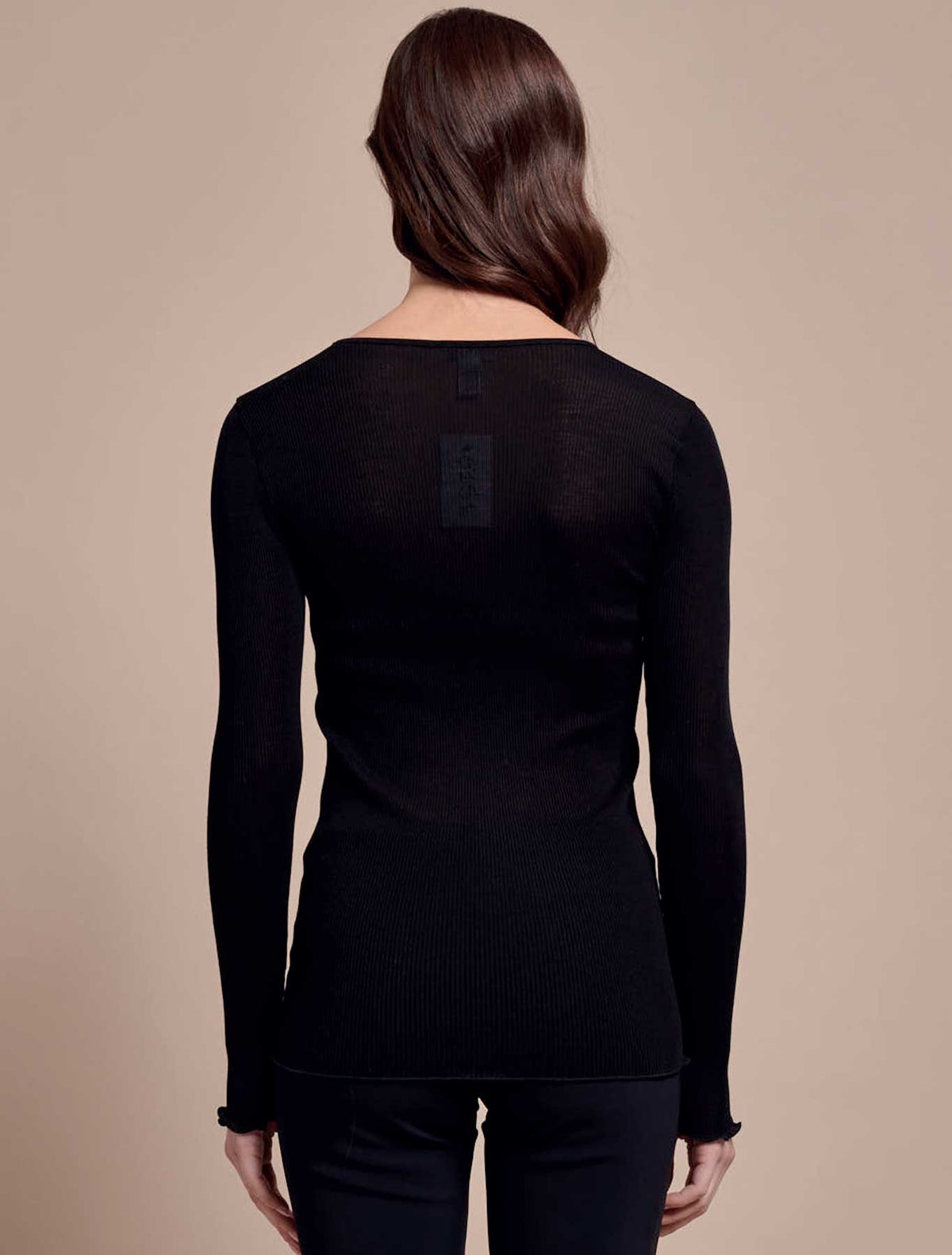 Ribbed wool silk t-shirt tulle & macramé