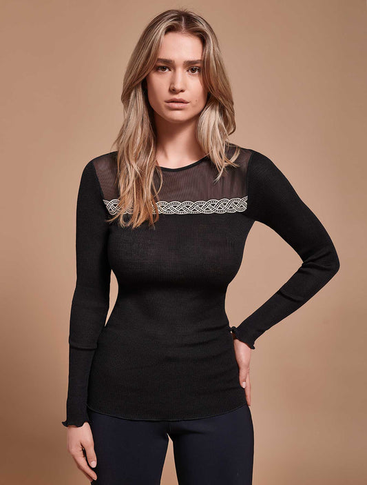 Maglia lana seta catena macramé lurex