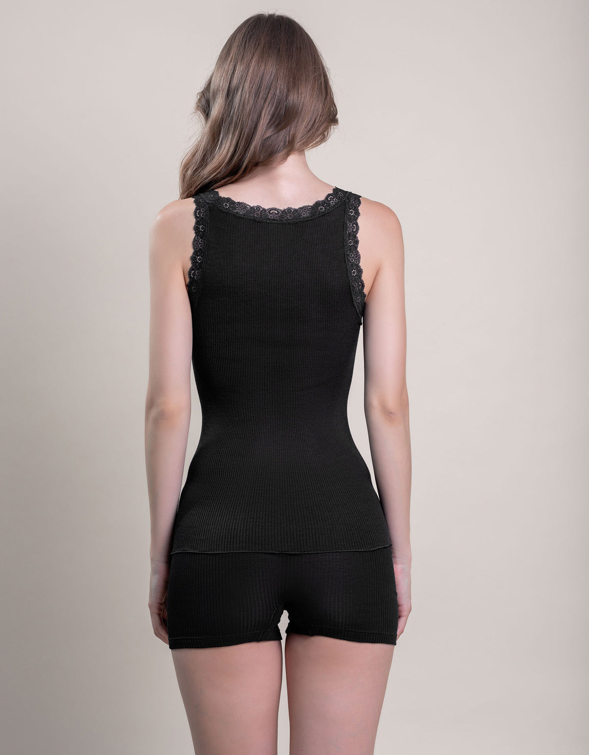 Elisa top ribbed silk wool & lace straps