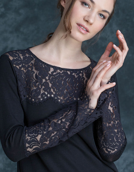 Maglia lana seta pizzo sfrangiato