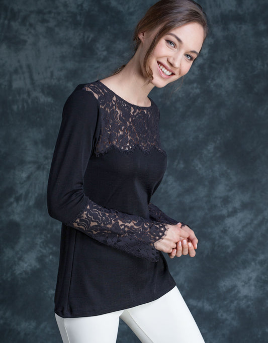 Maglia lana seta pizzo sfrangiato