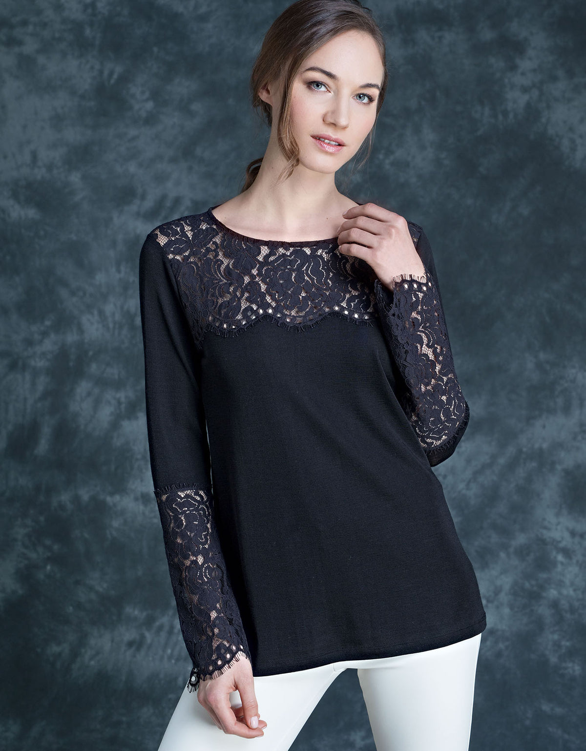 Maglia lana seta pizzo sfrangiato