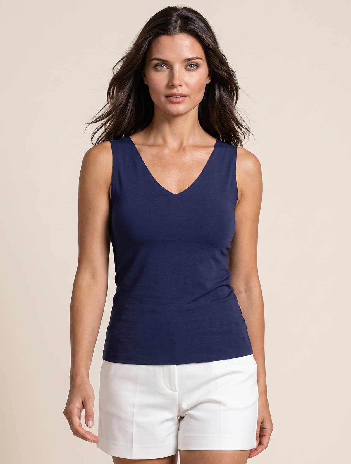Raw cut cotton v-neck top * Blu