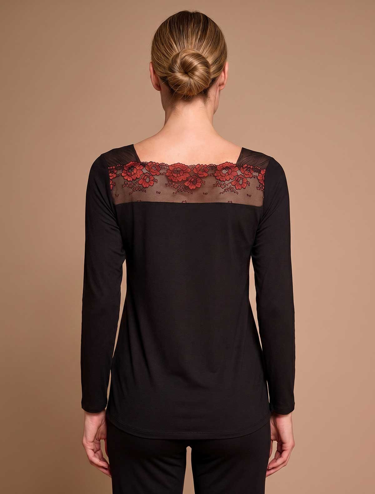 Pigiama modal pizzo rose rosse * Nero