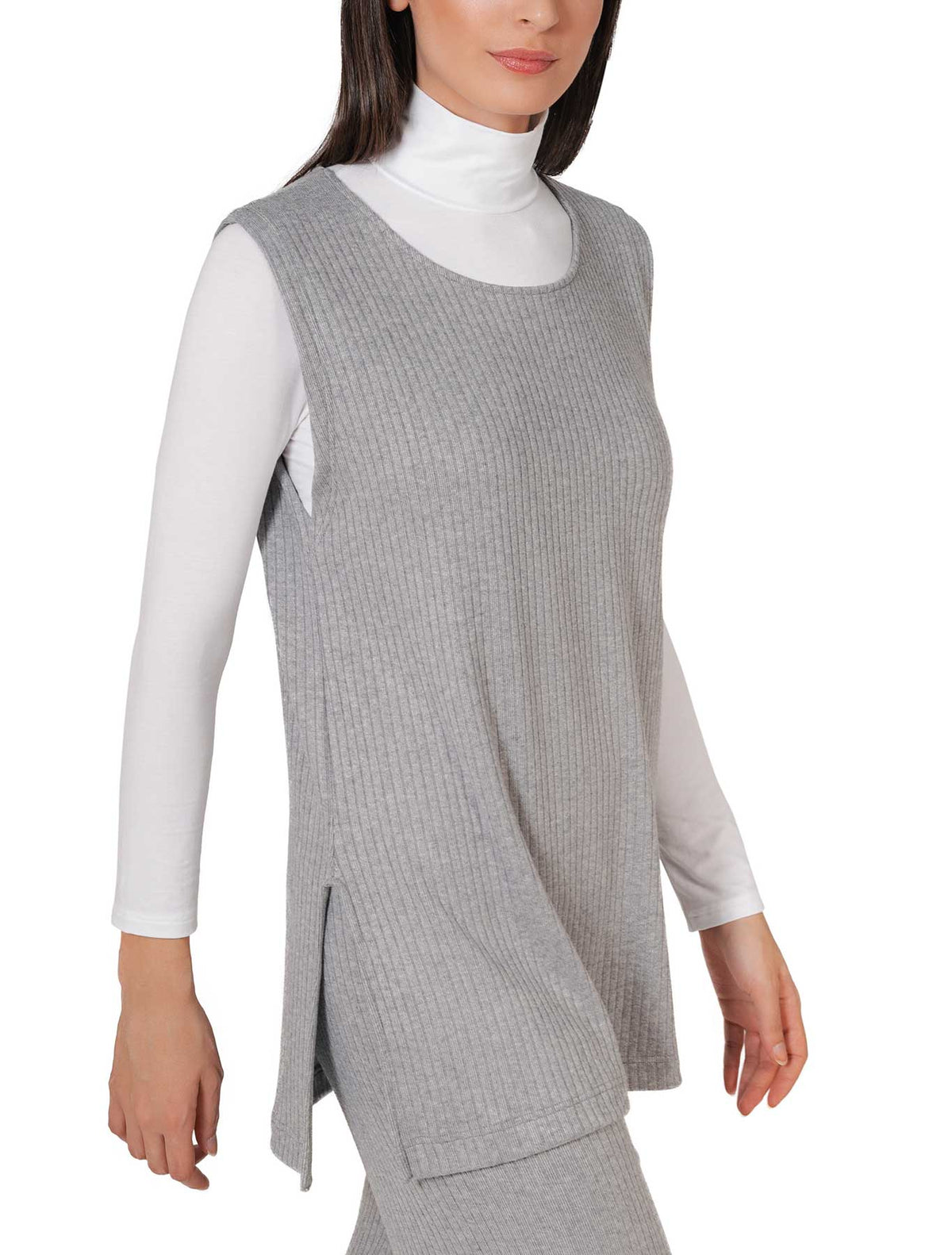 Ribbed knit tank top side slits