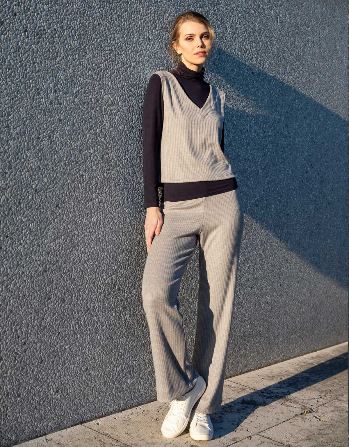 Ribbed knit trousers * Grigio