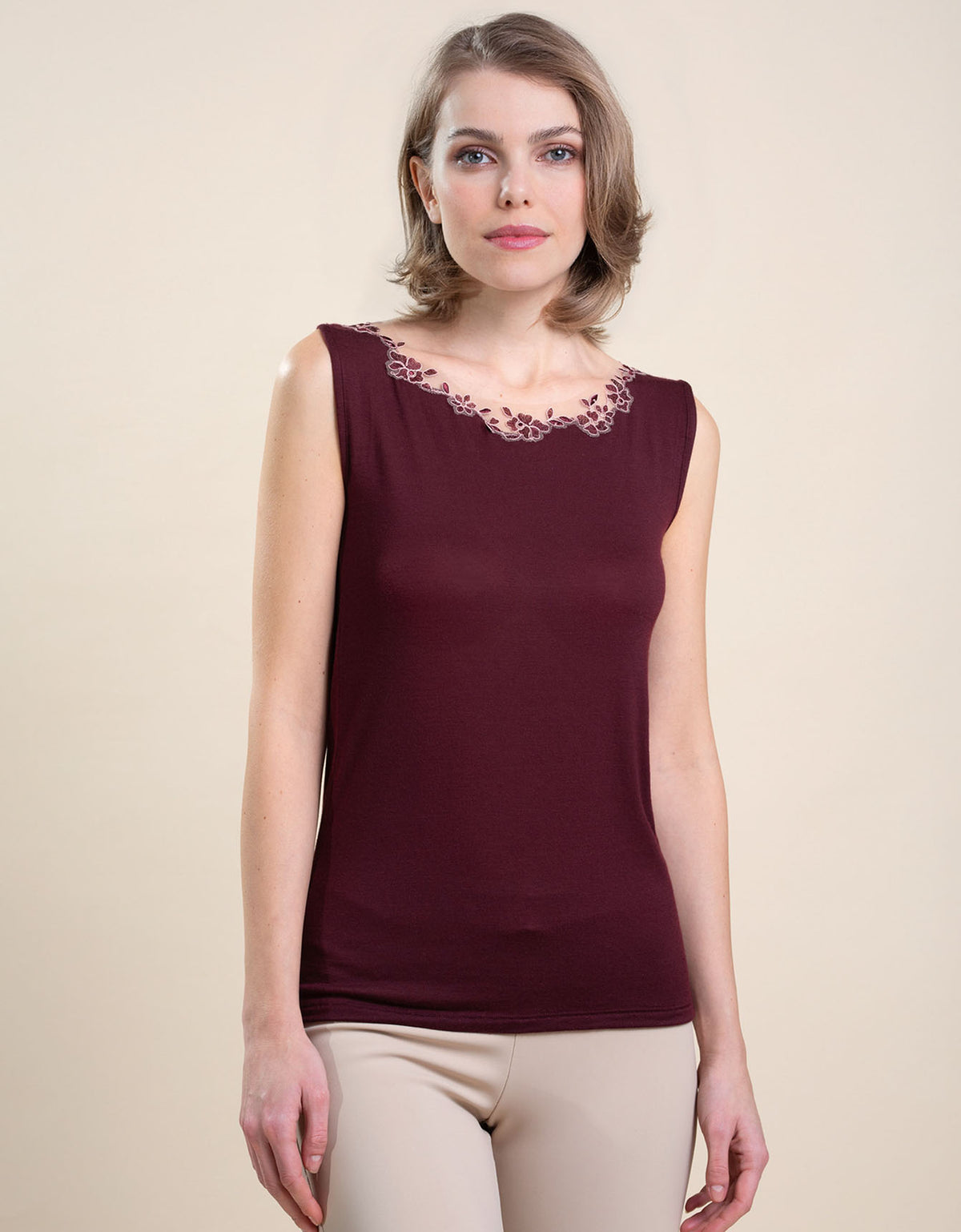 Canotta Agata cashmere modal tulle ricamato