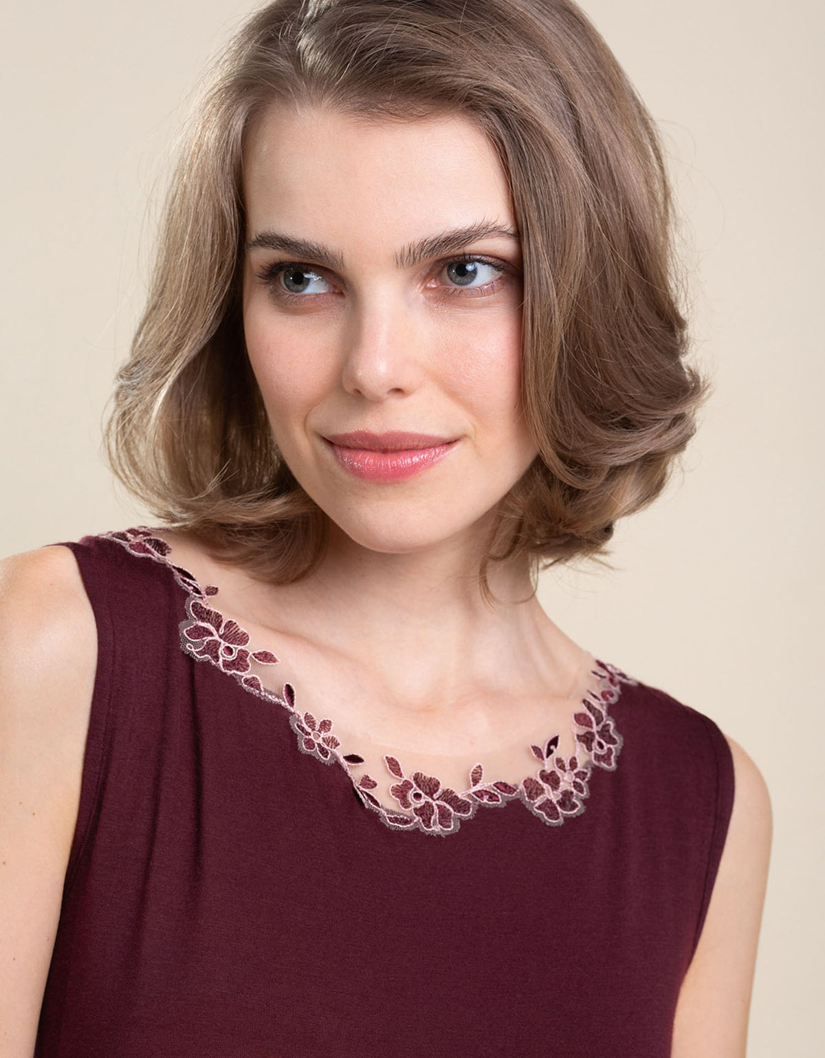 Canotta Agata cashmere modal tulle ricamato