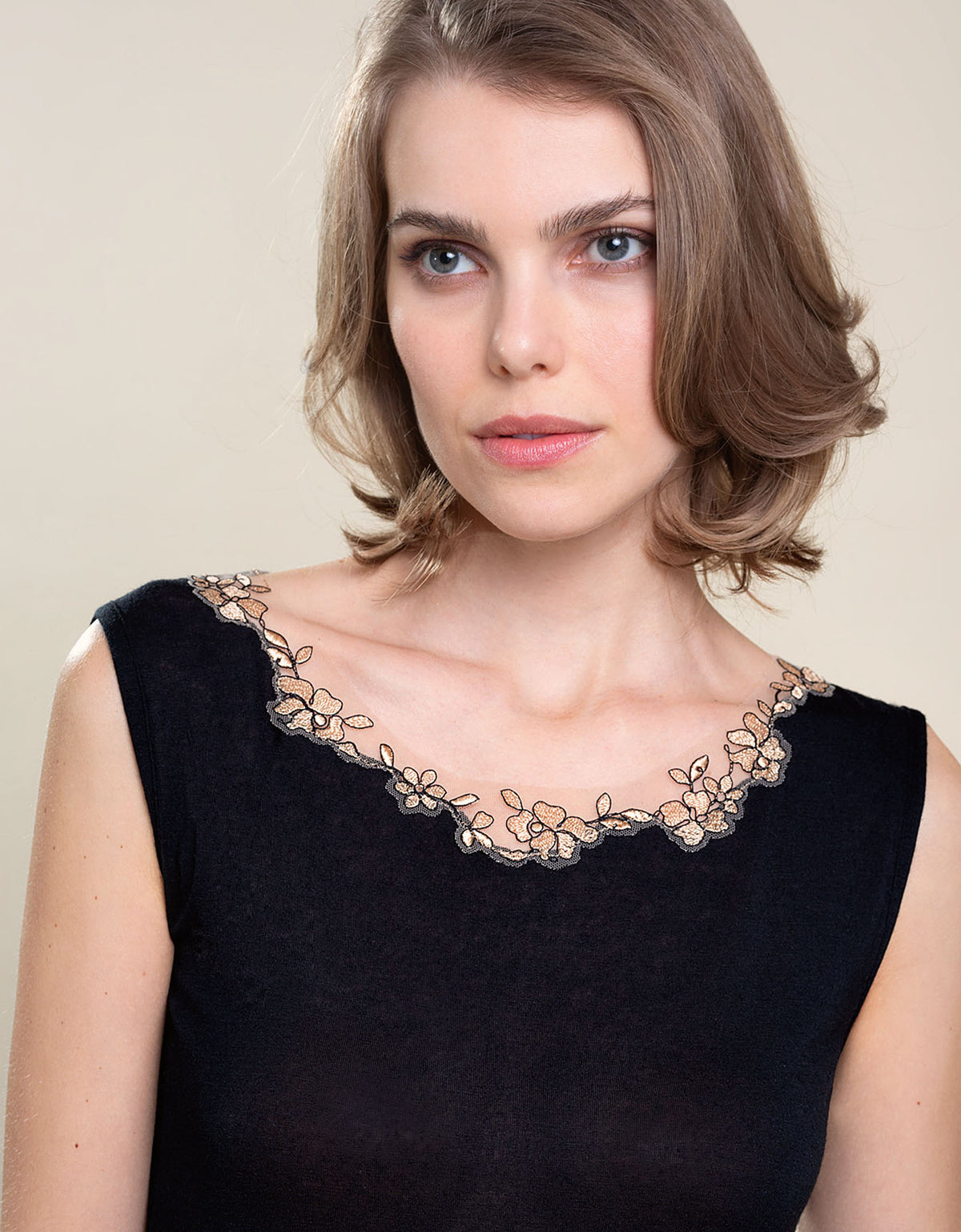 Canotta Agata cashmere modal tulle ricamato