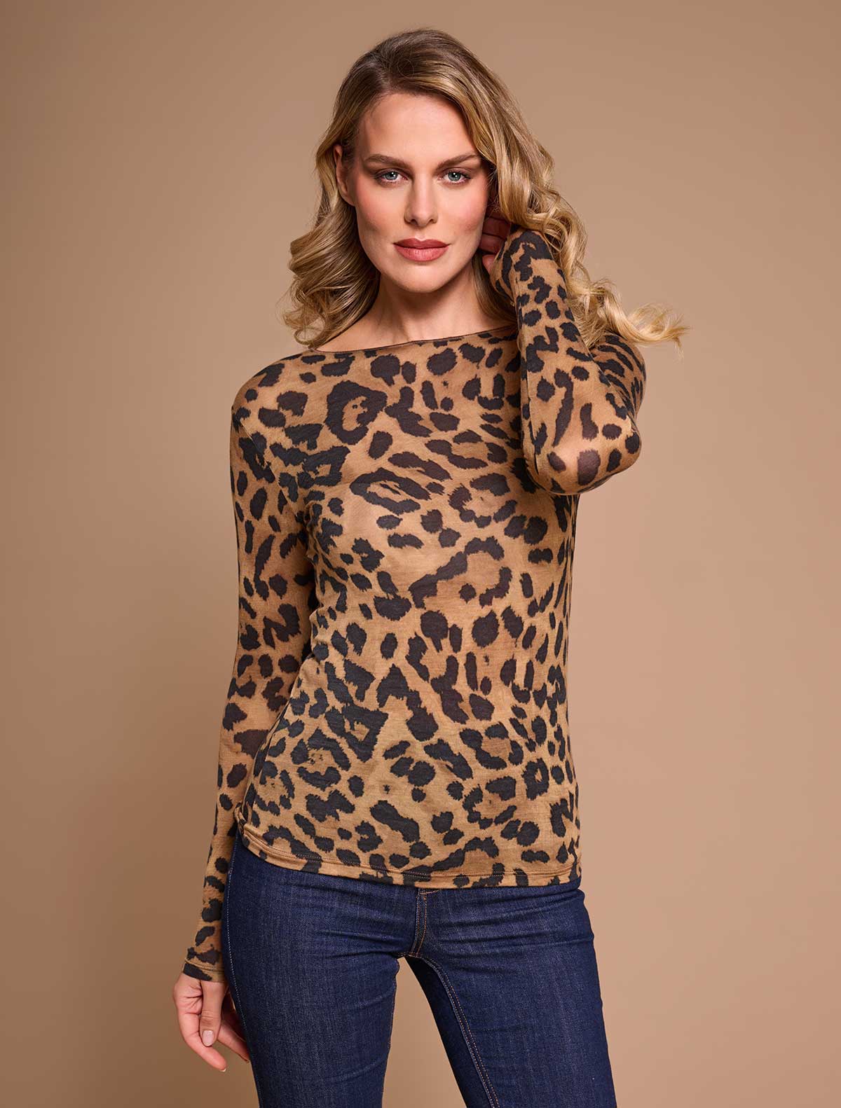 Maglia modal cashmere stampato barchetta * Leopardato