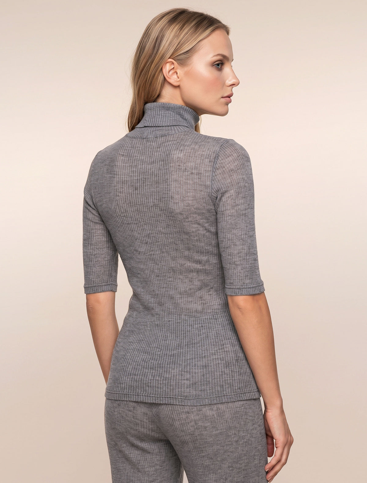Col roulé manches courtes cashmere modal côtelé * Grigio