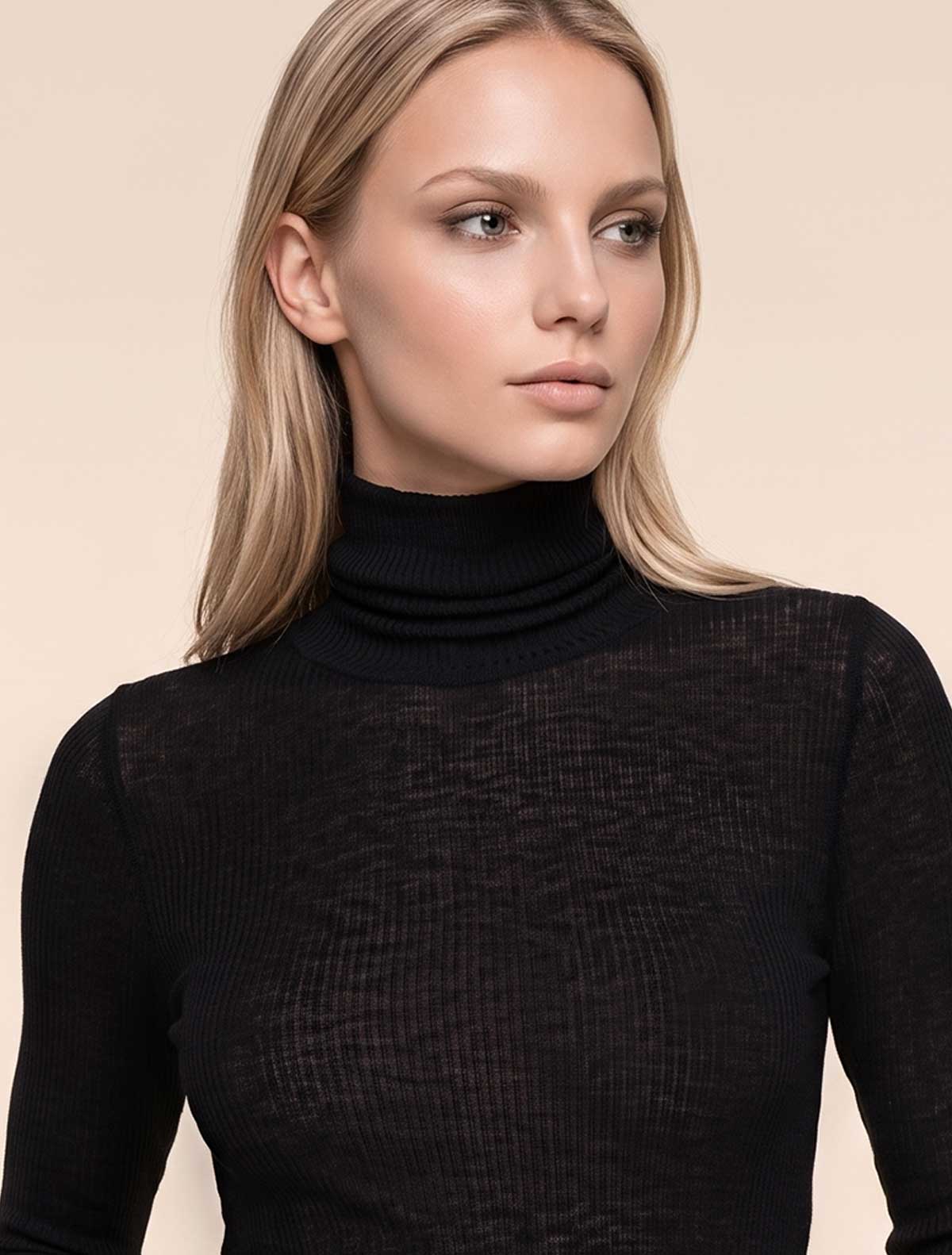 Dolcevita cashmere modal costina * Nero