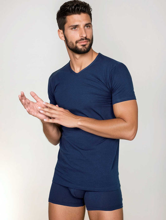 T-shirt uomo modal v colore blu