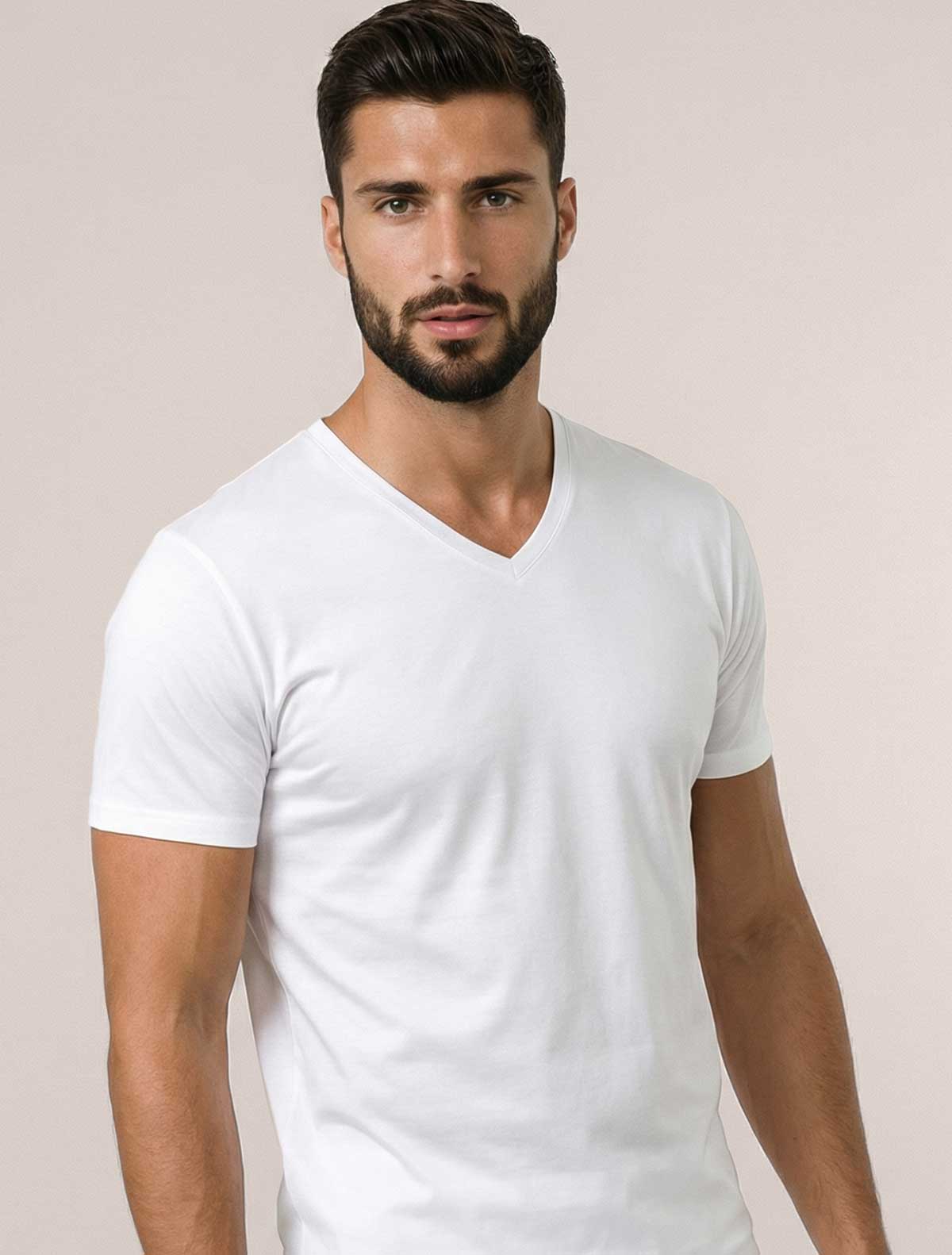 T-shirt homme fil d’Écosse col V * T-shirt homme fil d’Écosse col V