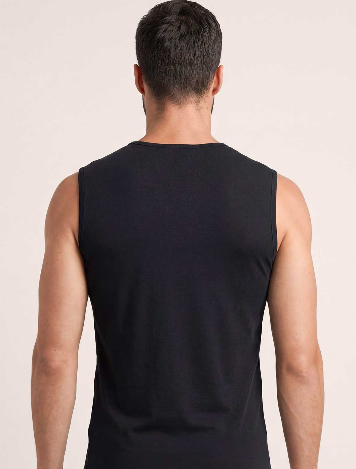 Men stretch cotton sleeveless top * NERO