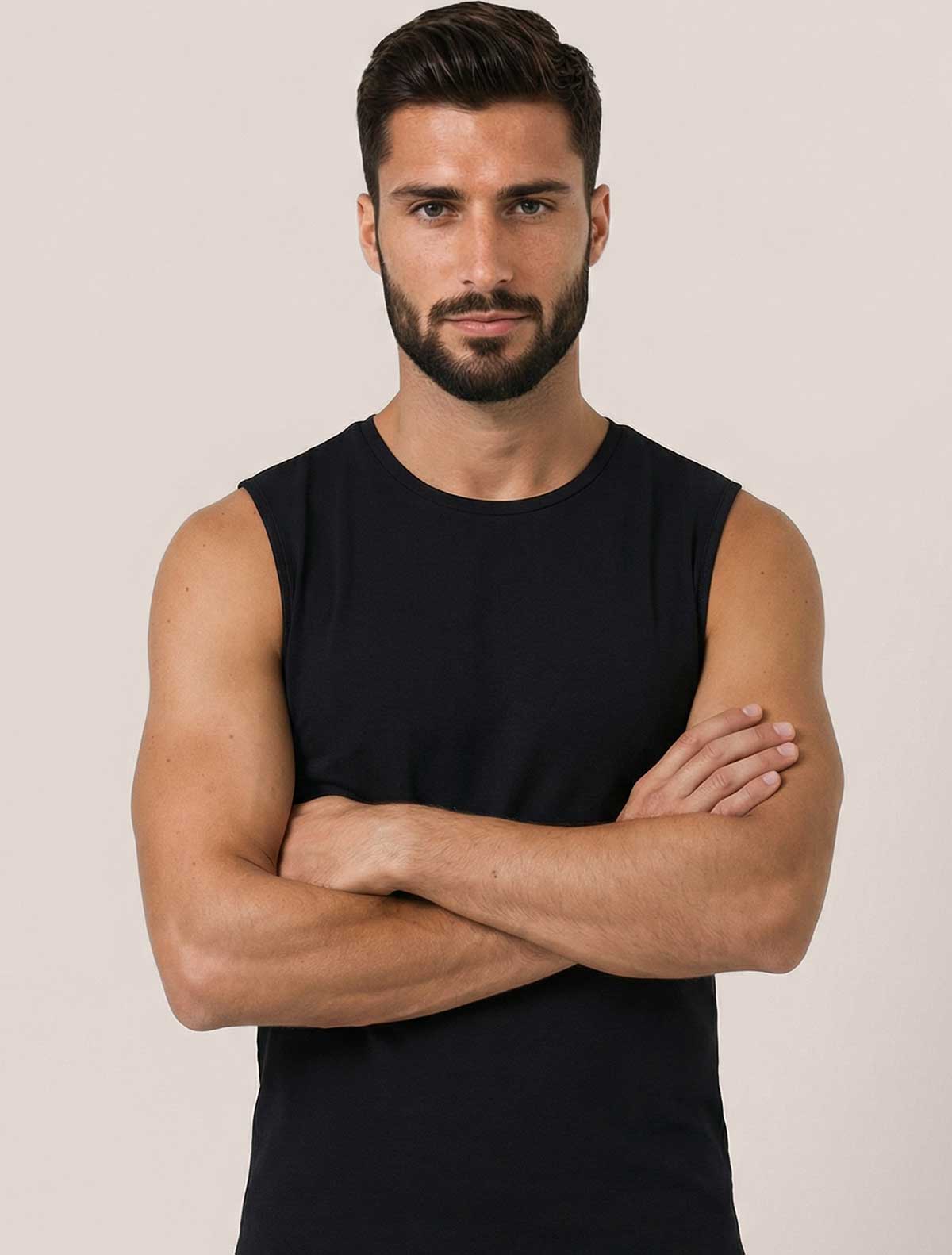 Men stretch cotton sleeveless top * NERO