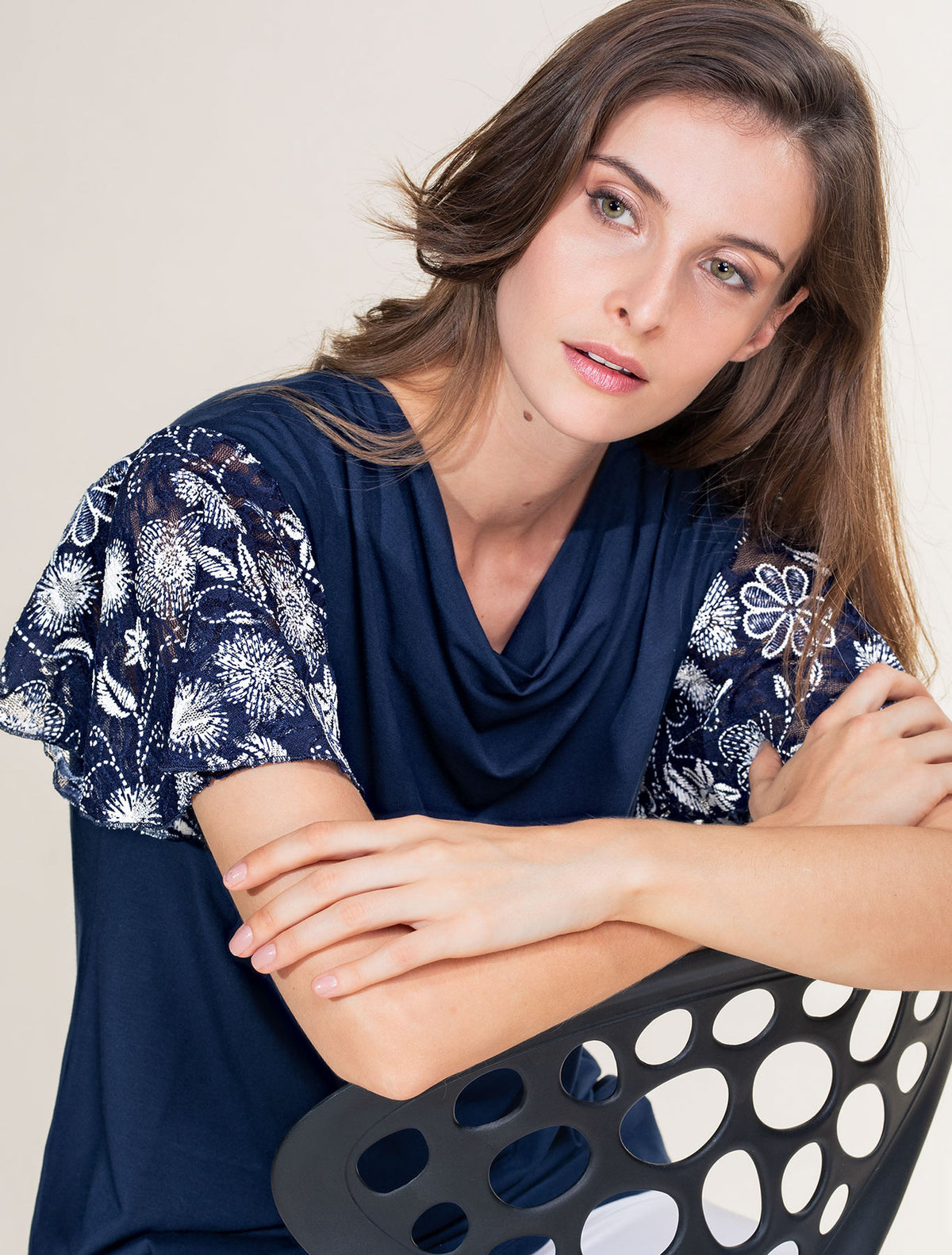 T-shirt modal pizzo bicolore