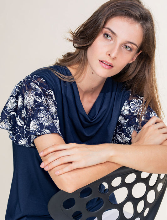 T-shirt modal pizzo bicolore