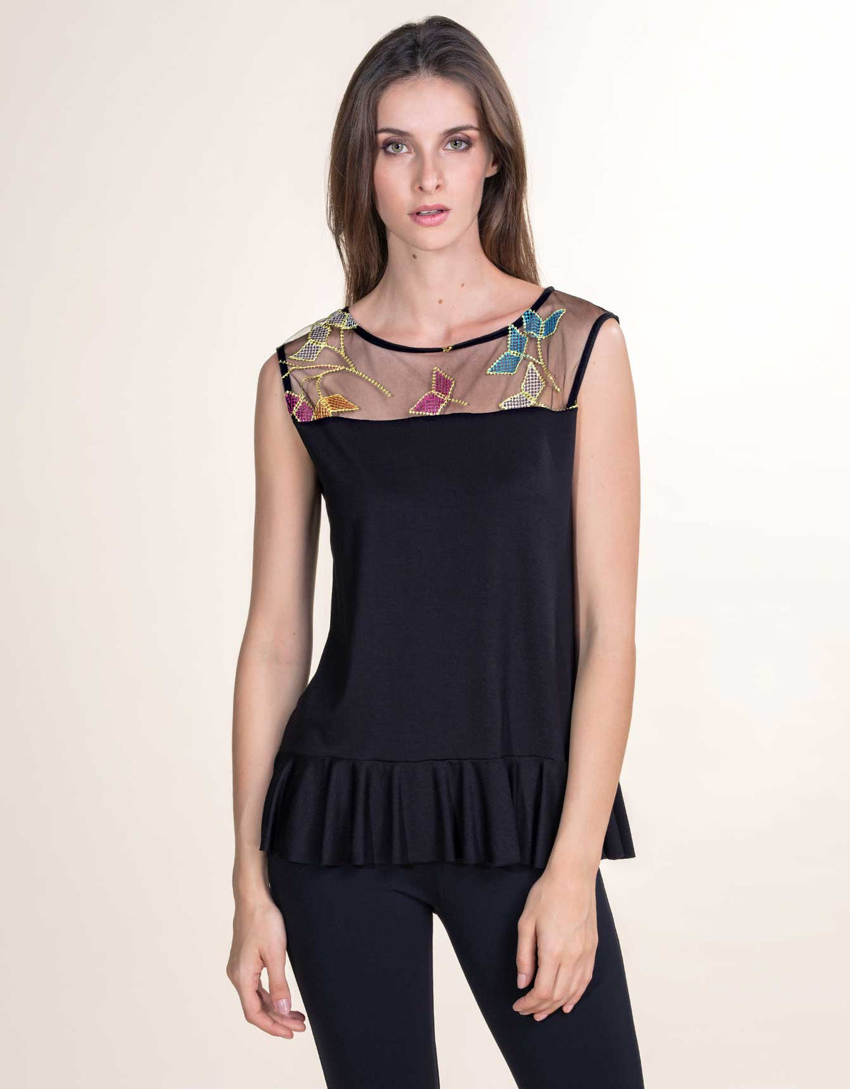 Canotta viscosa tulle ricamato